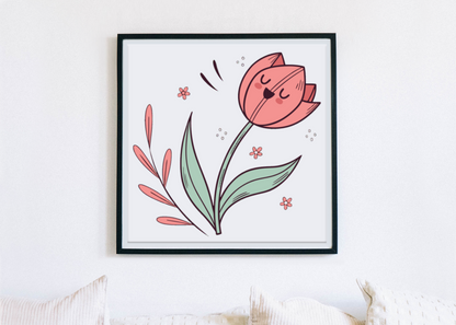 Cadre printanier avec motif floral joyeux en doodle pastel pour une déco vibrante