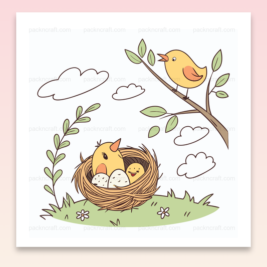 Illustration numérique d'un oiseau chantant sur une branche, style printanier