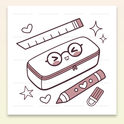 Trousse joyeuse avec règle et crayon, illustration SVG pour papeterie et projets créatifs