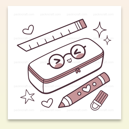 Trousse joyeuse avec règle et crayon, illustration SVG pour papeterie et projets créatifs