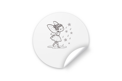 Sticker avec fée joyeuse dansant sous étoiles scintillantes ambiance féerique