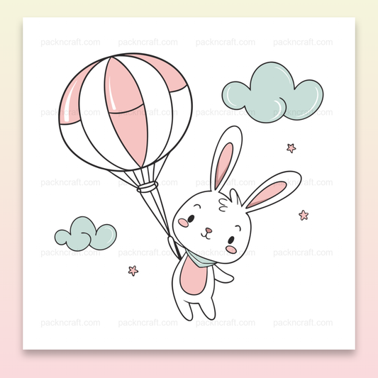 Adorable lapin kawaii avec ballon dans le ciel étoilé pour DIY