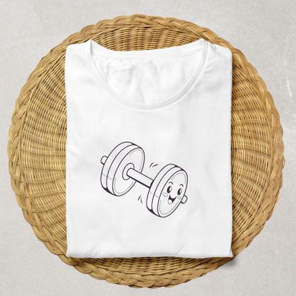 T-shirt avec illustration kawaii d'haltère souriant pour amateurs de fitness fun