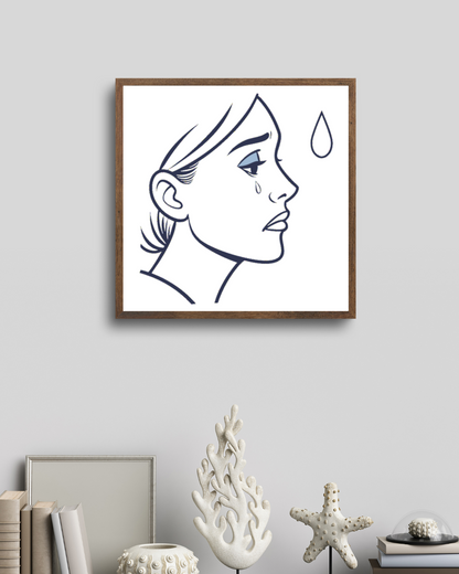 Cadre affichant un visage triste en style linéaire pour une déco expressive
