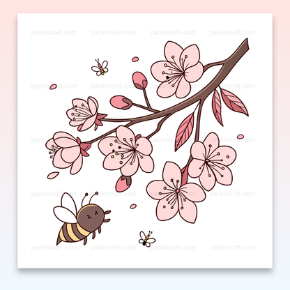 Illustration printanière d'une abeille curieuse et fleurs de cerisier en SVG vectoriel