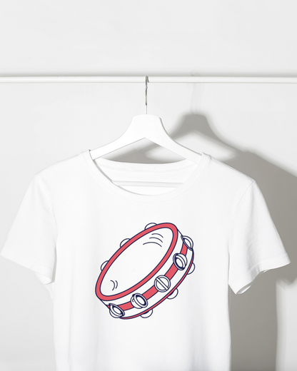 T-shirt orné d'un tambourin minimaliste évoquant un thème musical festif