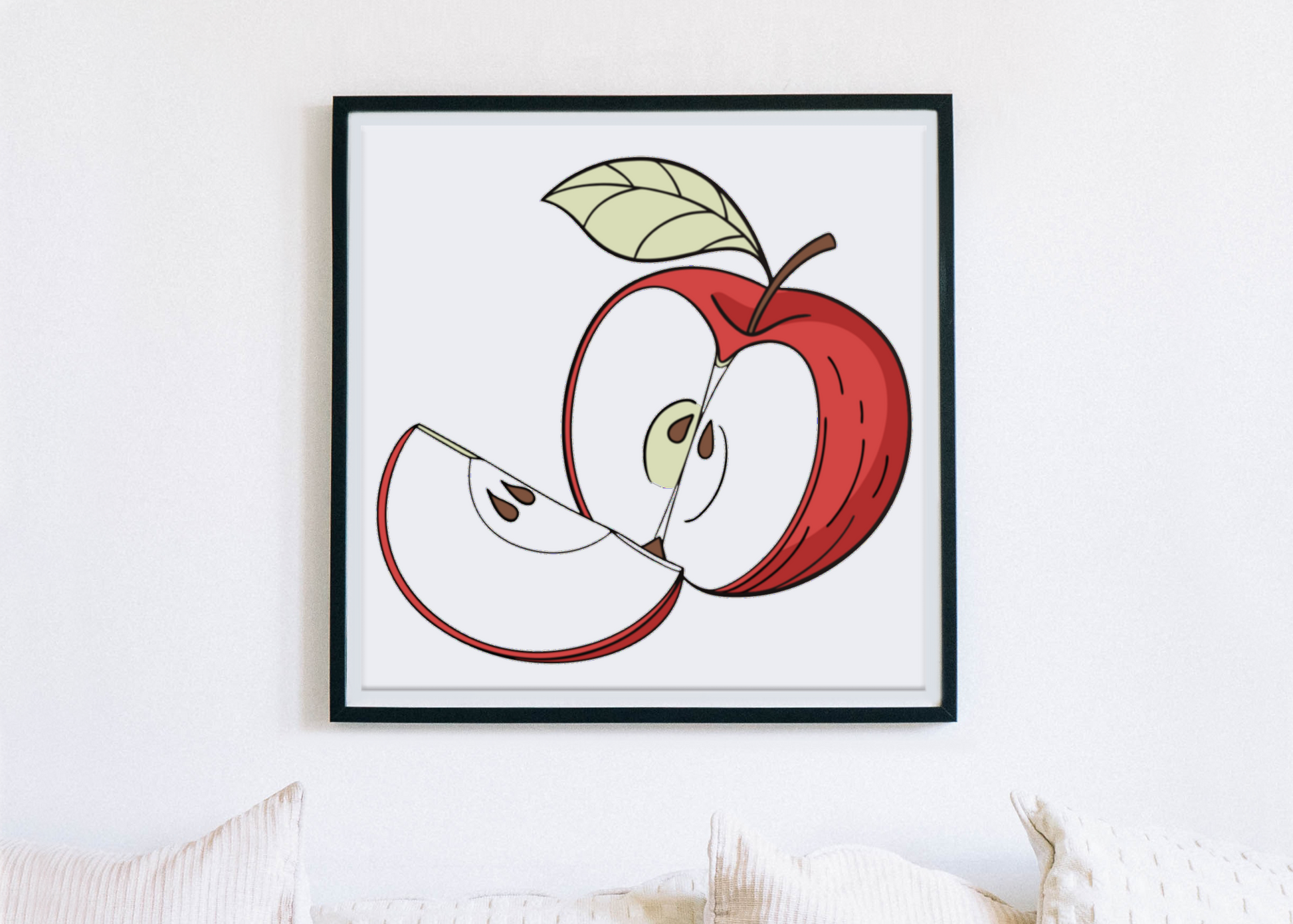 Cadre artistique avec pomme tranchée minimaliste parfait pour cuisine créative