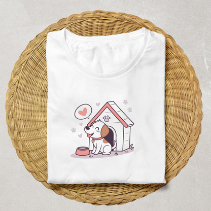 T-shirt avec un chien kawaii joyeux sous sa niche compagnon adorable