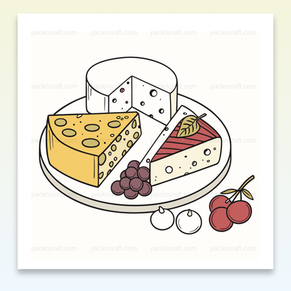 Illustration doodle plateau de fromages, idéale pour projets DIY et déco.
