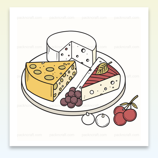 Illustration doodle plateau de fromages, idéale pour projets DIY et déco.