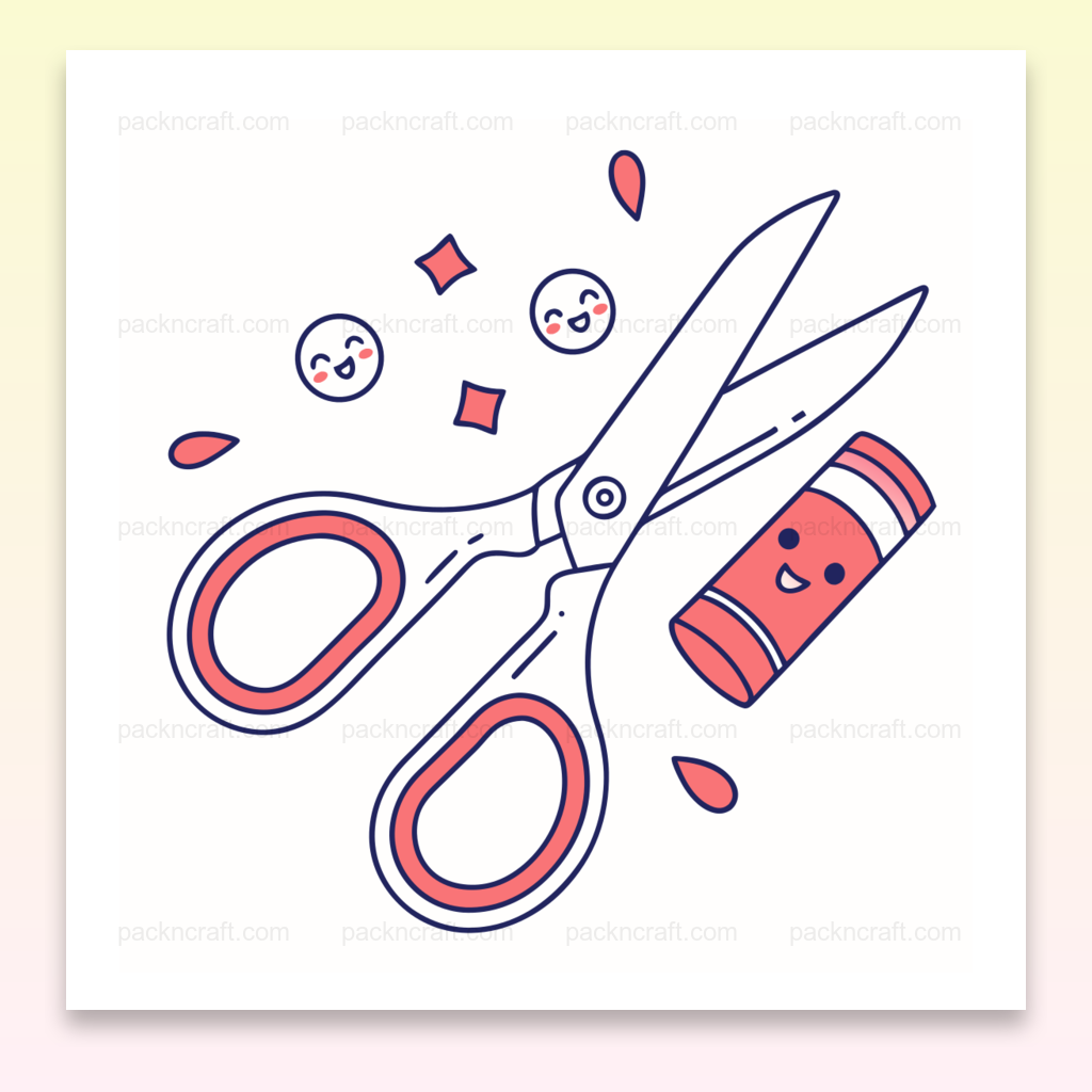Illustration colorée de ciseaux souriants, fichier SVG pour papeterie