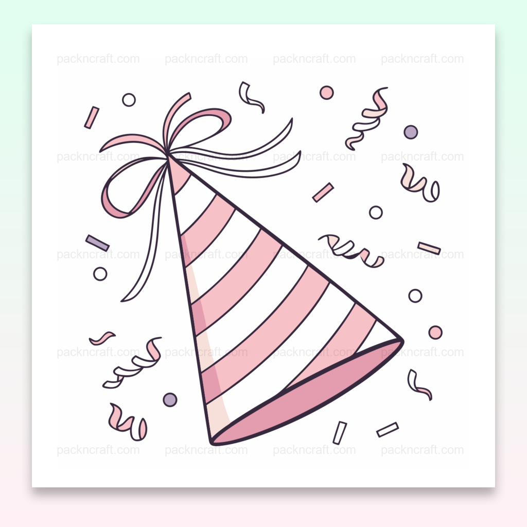 Chapeau de fête kawaii avec rayures roses et détails joyeux