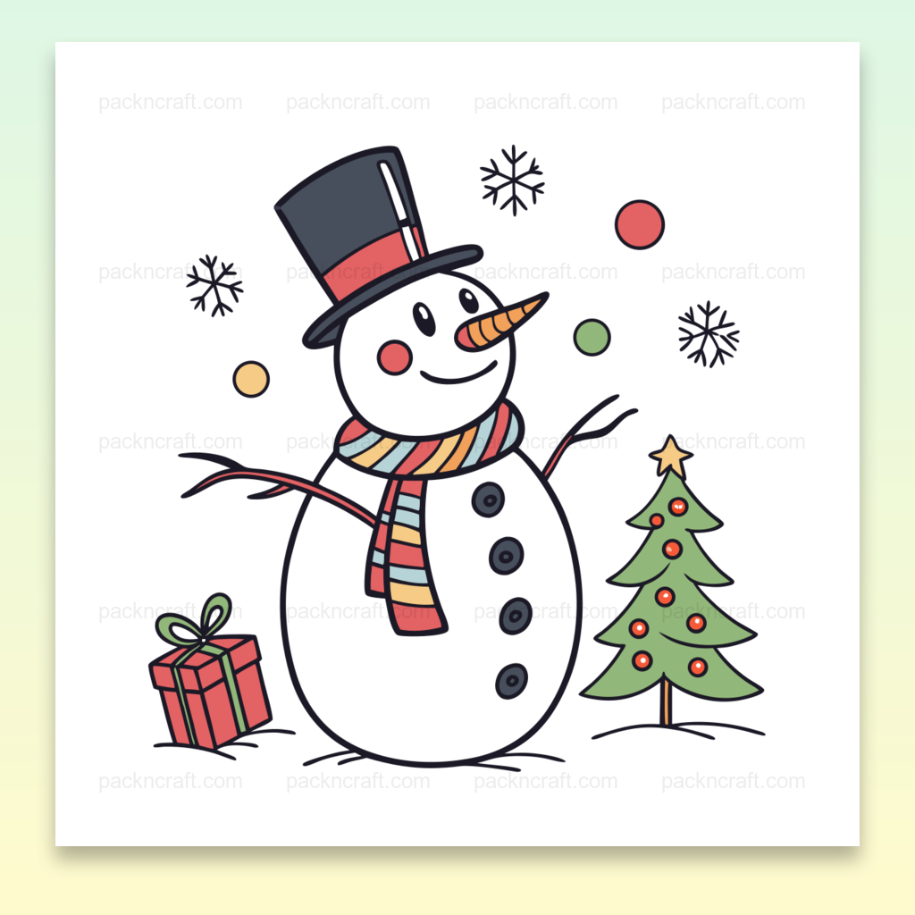 Illustration festive d'un bonhomme de neige joyeux en style doodle pour Noël