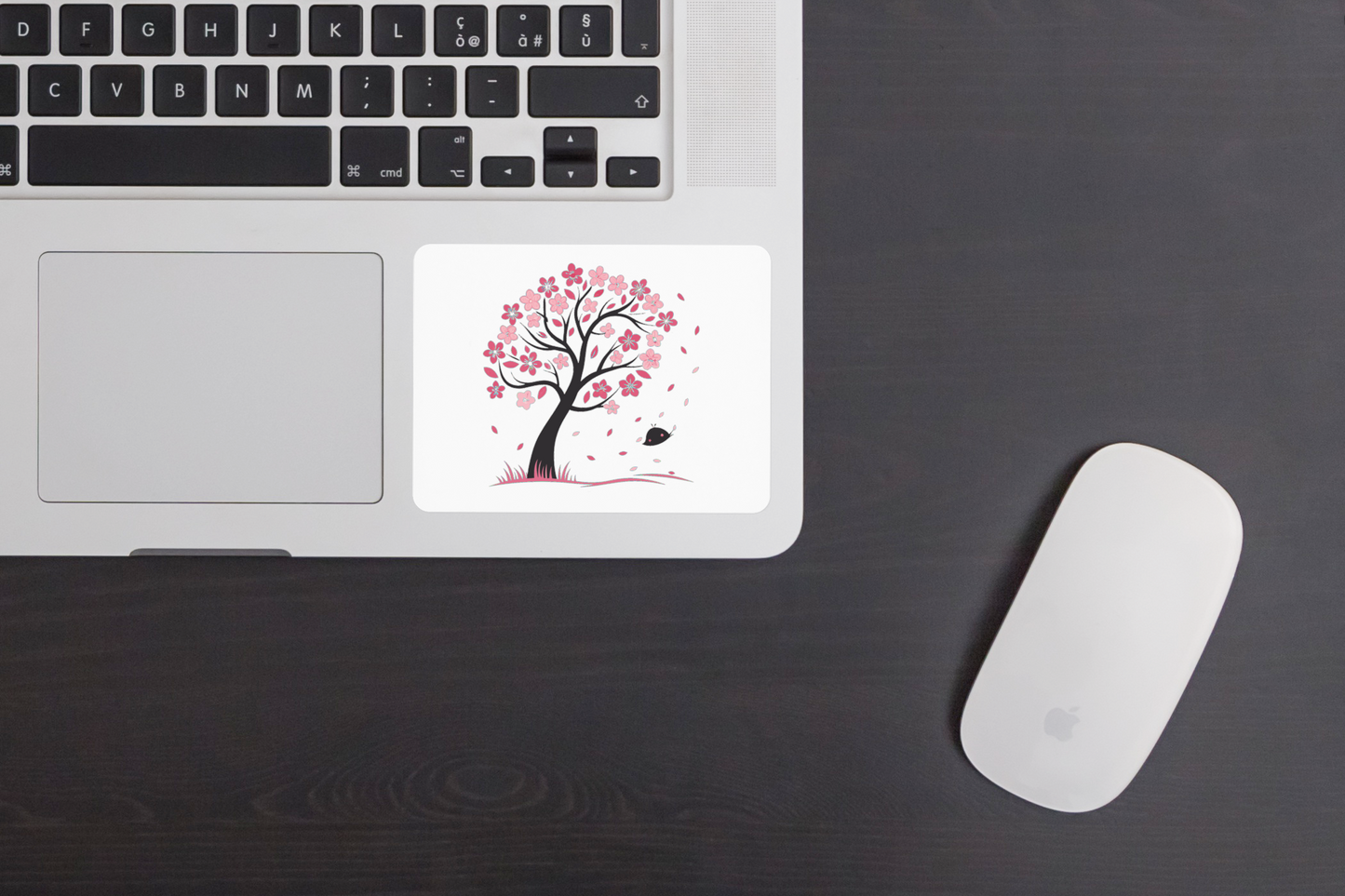 Sticker décoratif sur le thème du printemps avec un cerisier fleuri en style épuré