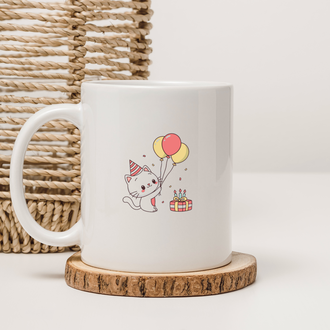 Mug décoratif avec chat joyeux pour anniversaire