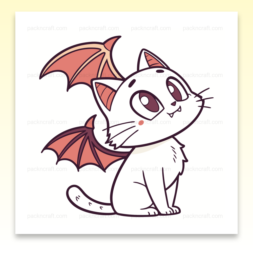 Illustration mignonne d'un chat ailé espiègle en style vectoriel, parfait pour DIY et papeterie.