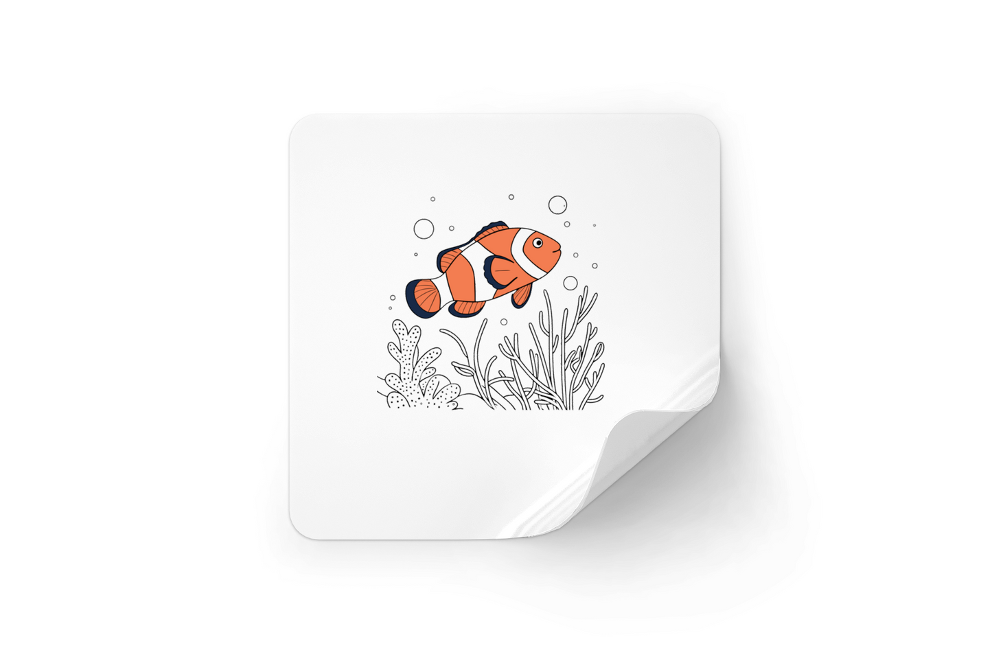 Sticker avec poisson clown joyeux aux couleurs estivales sur thème marin dynamique