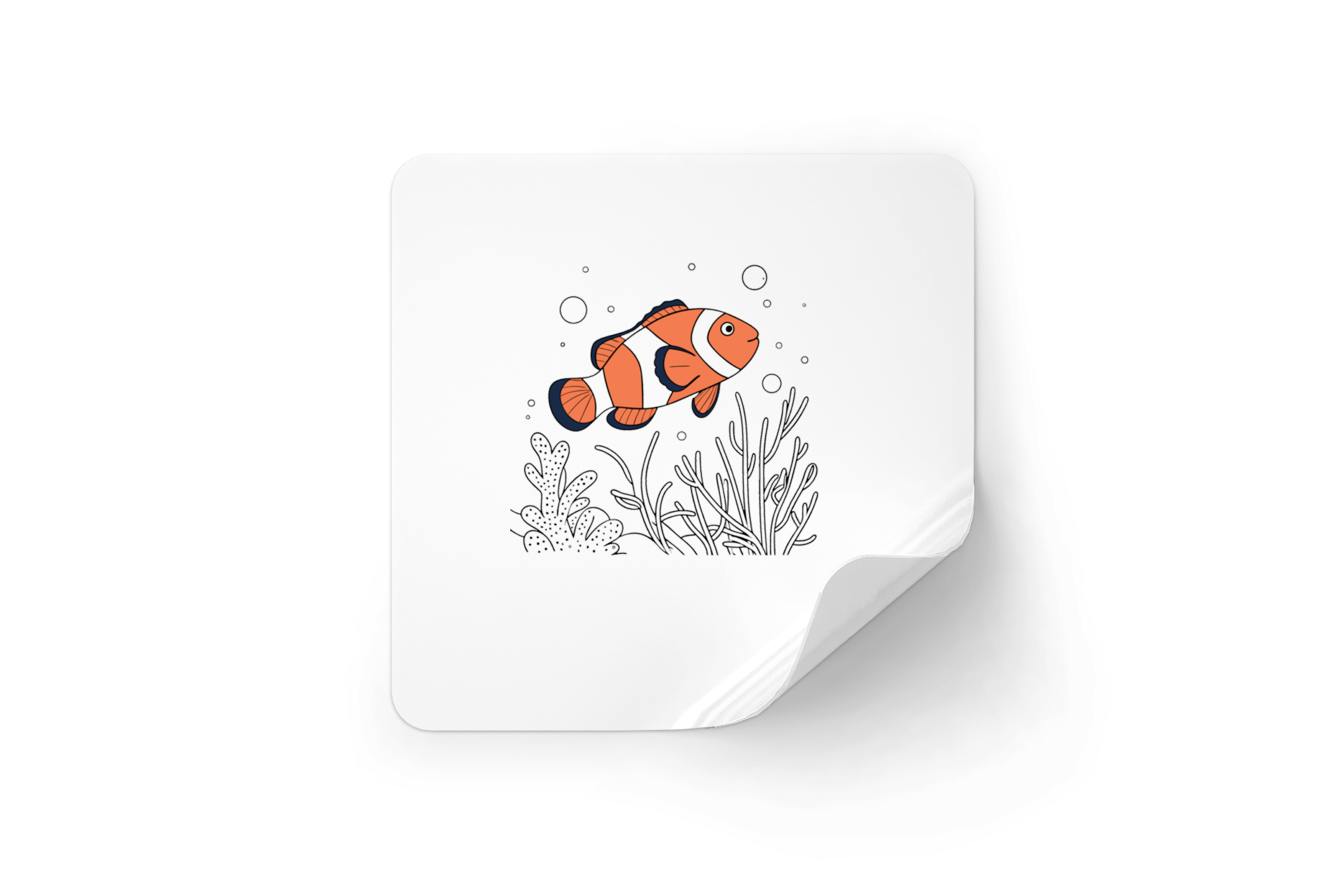Sticker avec poisson clown joyeux aux couleurs estivales sur thème marin dynamique