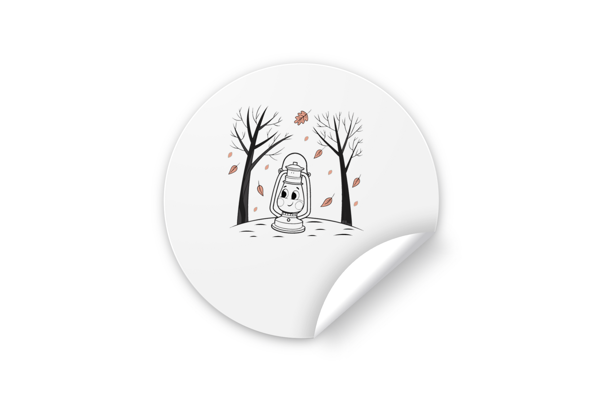 Sticker décoratif avec lanterne souriante en thème forêt, idéal pour l'automne