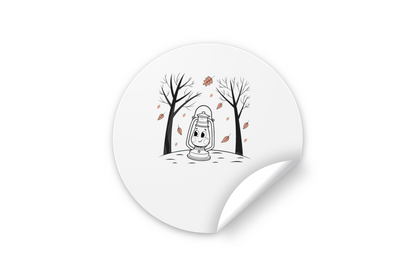 Sticker décoratif avec lanterne souriante en thème forêt, idéal pour l'automne