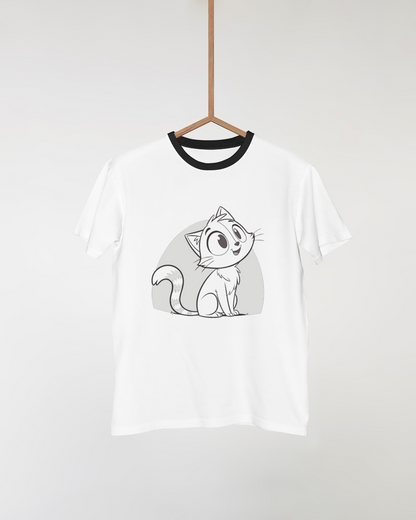 T-shirt minimaliste avec chat joyeux assis compagnon adorable