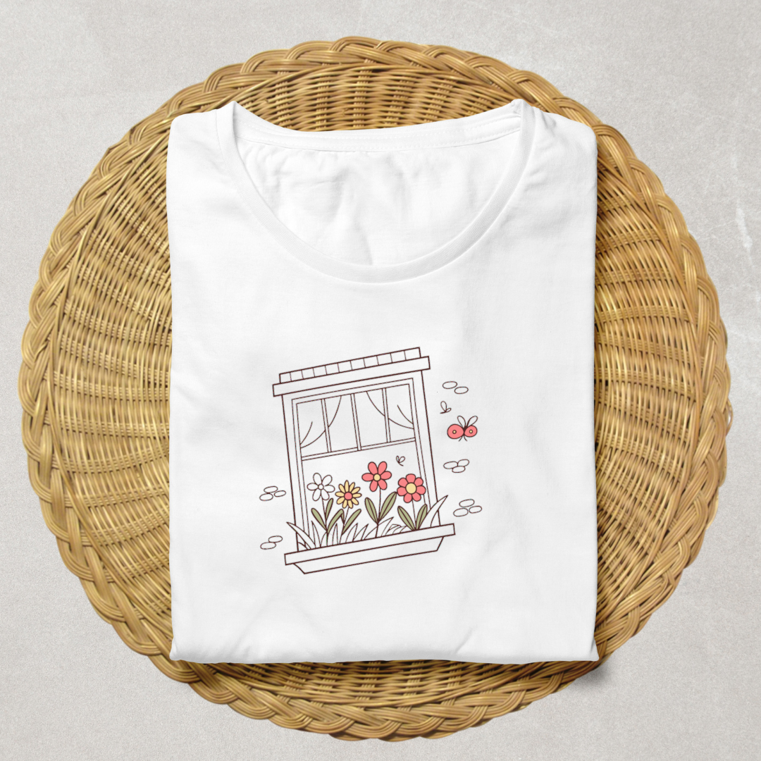 T-shirt orné d'une douce icône de papillon parmi des fleurs, style printanier