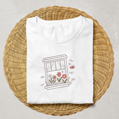 T-shirt orné d'une douce icône de papillon parmi des fleurs, style printanier