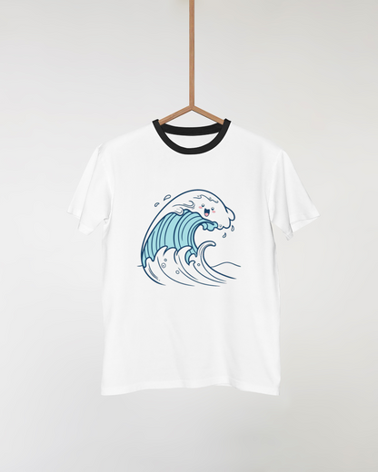 T-shirt avec motif kawaii de vague joyeuse sur une plage amusante pour un style unique