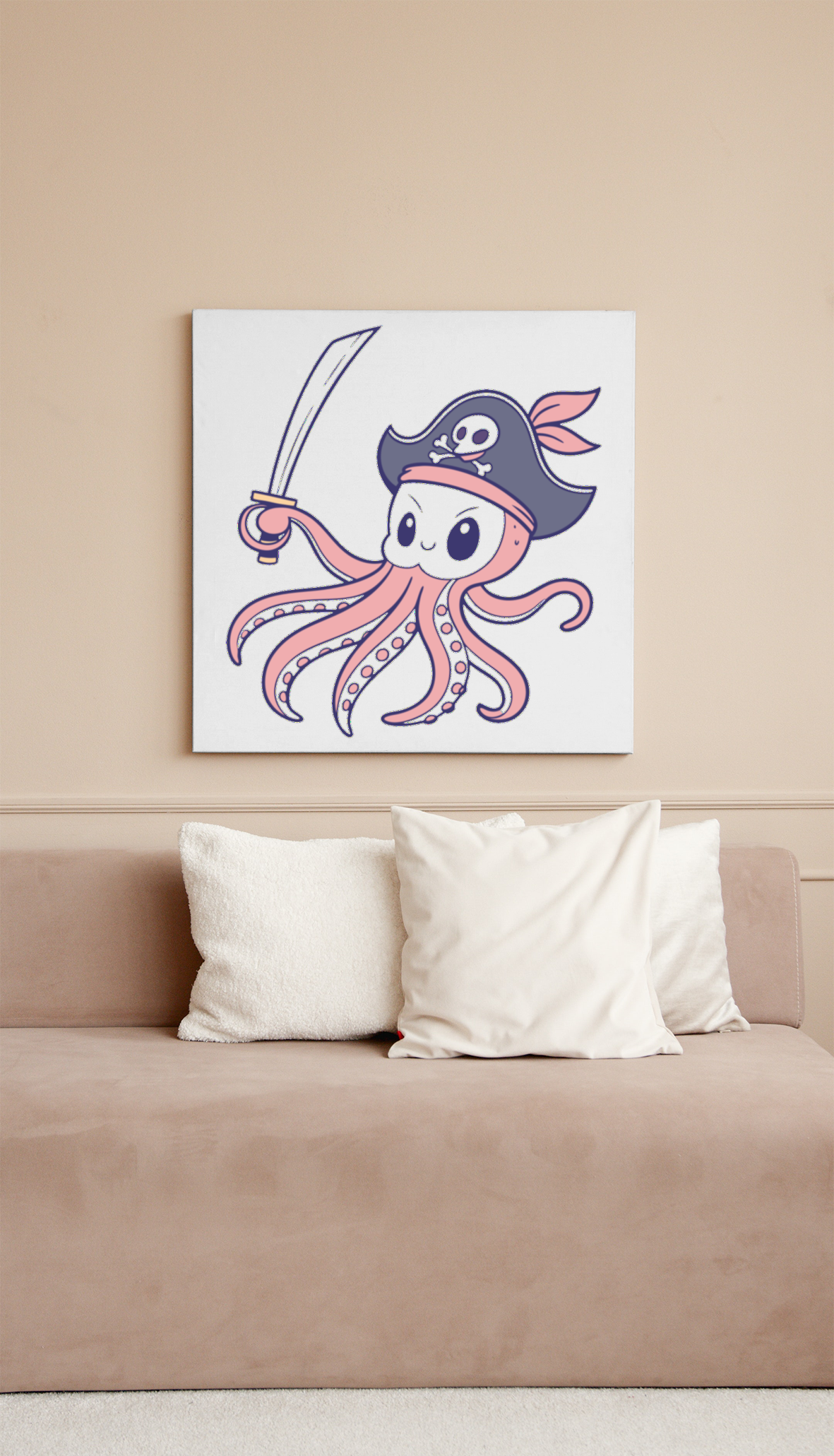 Cadre avec pieuvre pirate cartoon dans un style aventure marine captivante