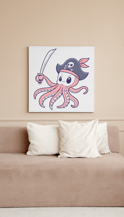 Cadre avec pieuvre pirate cartoon dans un style aventure marine captivante