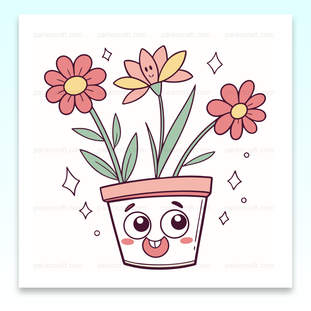 Pot de fleurs joyeux en style kawaii, idéal pour projets créatifs.