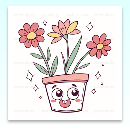 Pot de fleurs joyeux en style kawaii, idéal pour projets créatifs.