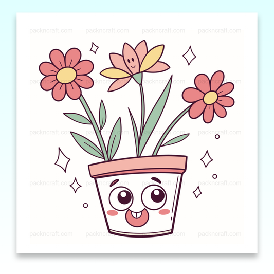 Pot de fleurs joyeux en style kawaii, idéal pour projets créatifs.