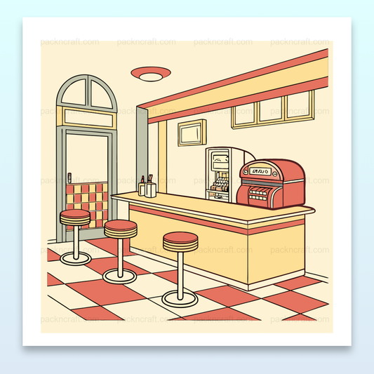 Poster vintage de diner américain, idéal pour décor mural chaleureux.