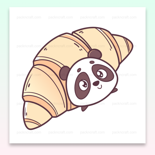 Illustration d'un panda joyeux dans un croissant, parfait pour projets DIY.