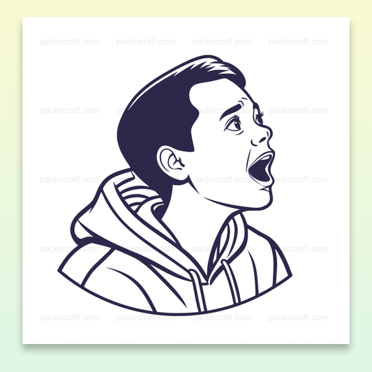 Illustration vectorielle d'un garçon émerveillé, idéale pour projets éducatifs.