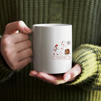 Mug décoré d'une carte mystérieuse et symbole d'aventure pour les explorateurs