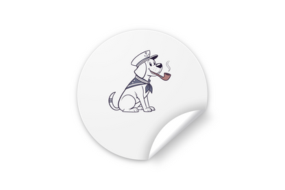 Sticker avec un chien marin joyeux affichant un style maritime coloré et ludique
