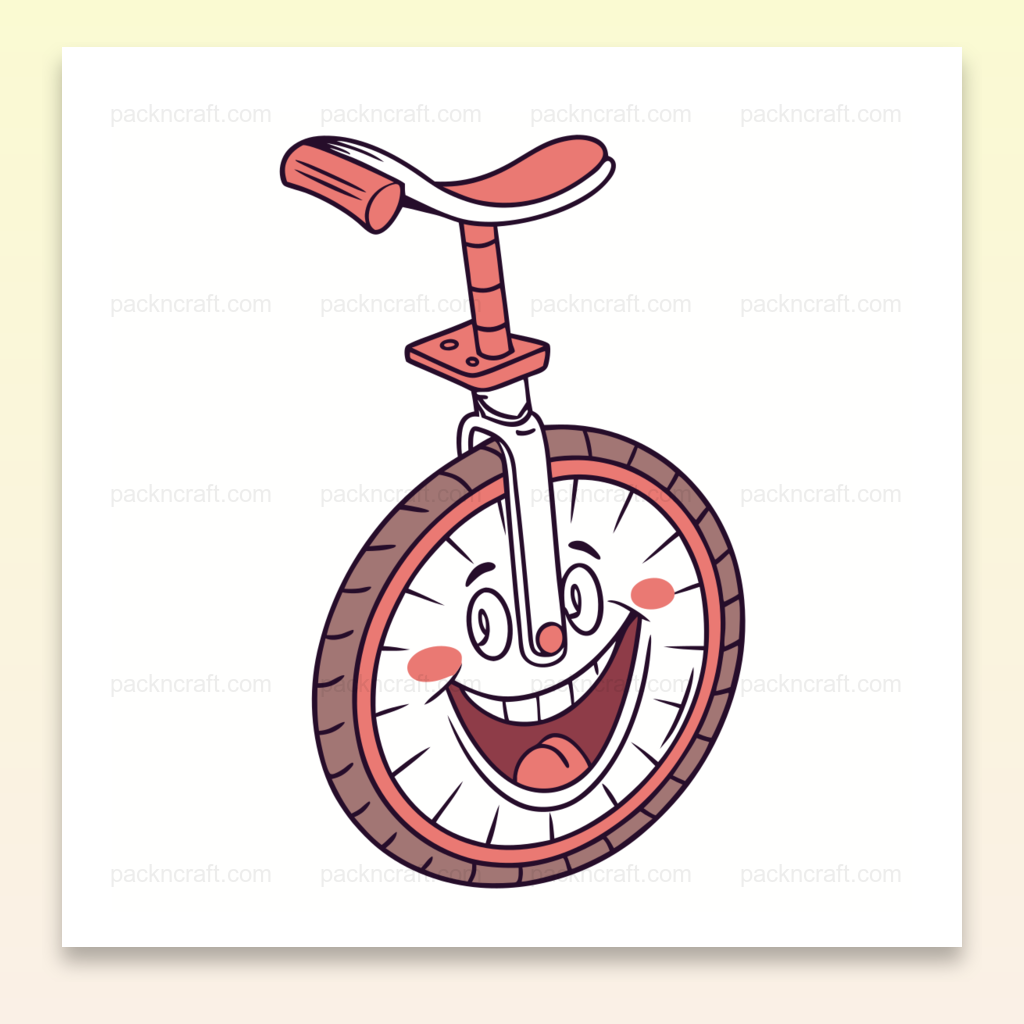 Illustration d'un monocycle souriant dans un style cartoon, idéal pour déco et projets créatifs.