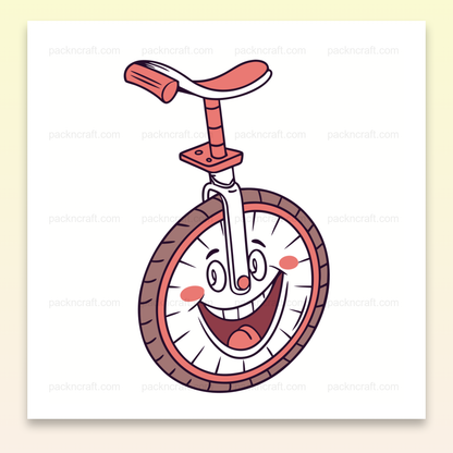 Illustration d'un monocycle souriant dans un style cartoon, idéal pour déco et projets créatifs.