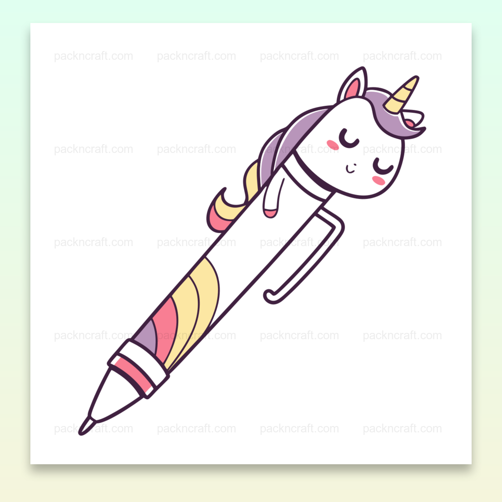 Illustration vectorielle d'un stylo licorne endormie en style pastel pour papeterie créative.
