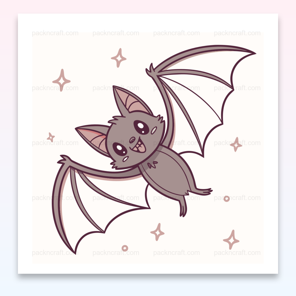 Illustration kawaii d'une chauve-souris joyeuse volant, usage décoratif ou éducatif