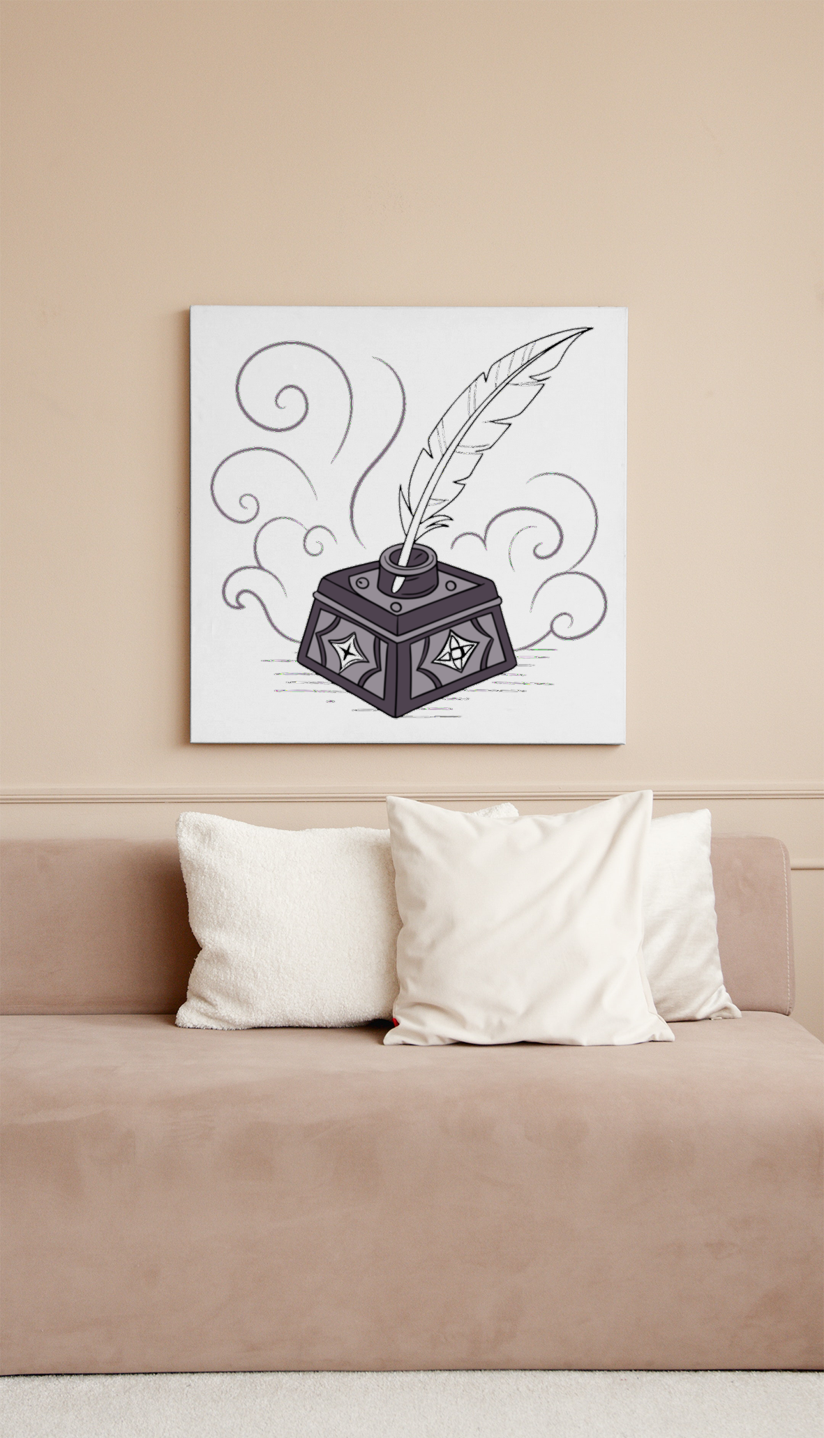 Cadre orné d'une plume magique au style rétro et écriture vintage élégante