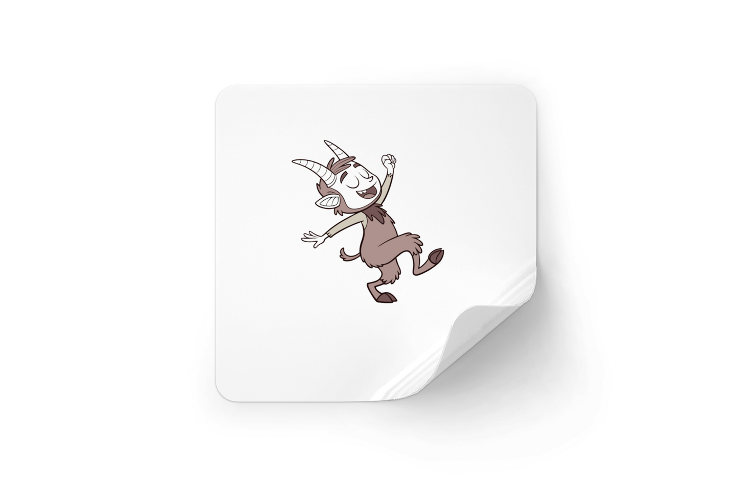 Sticker festif avec satyre joyeux en style cartoon vectoriel dansant sur fond neutre
