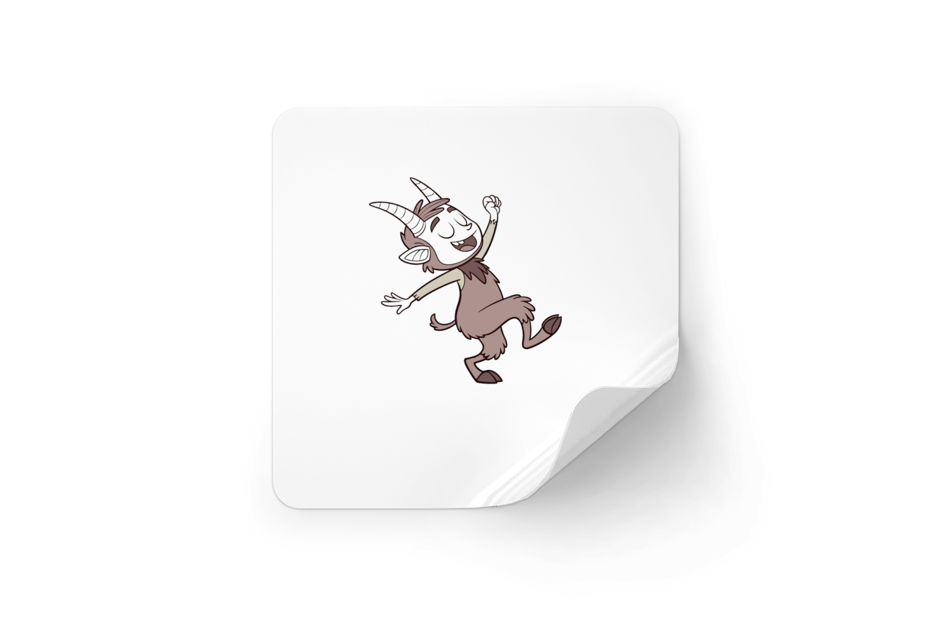 Sticker festif avec satyre joyeux en style cartoon vectoriel dansant sur fond neutre