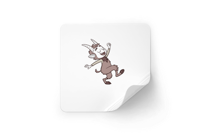 Sticker festif avec satyre joyeux en style cartoon vectoriel dansant sur fond neutre