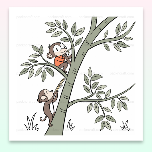 Illustration de singe curieux grimpant un arbre en dessin vectoriel pour projets créatifs.