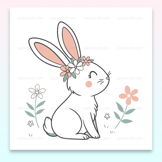Illustration pastel d'un lapin avec fleurs, pour projets créatifs et déco.