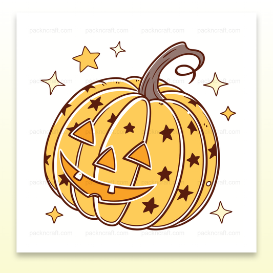 Illustration d'une citrouille étoilée joyeuse, idéale pour Halloween, disponible en fichier numérique SVG