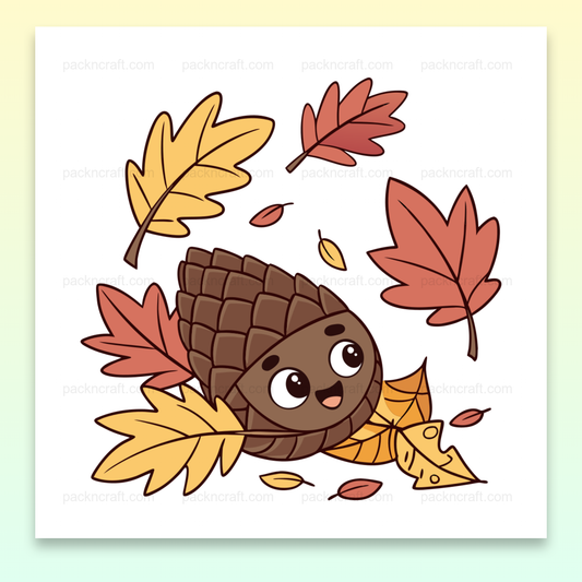 Illustration de pomme de pin joyeuse et colorée, usage décoratif et éducatif.